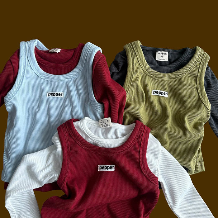 Ribbed layered tank top / pepper