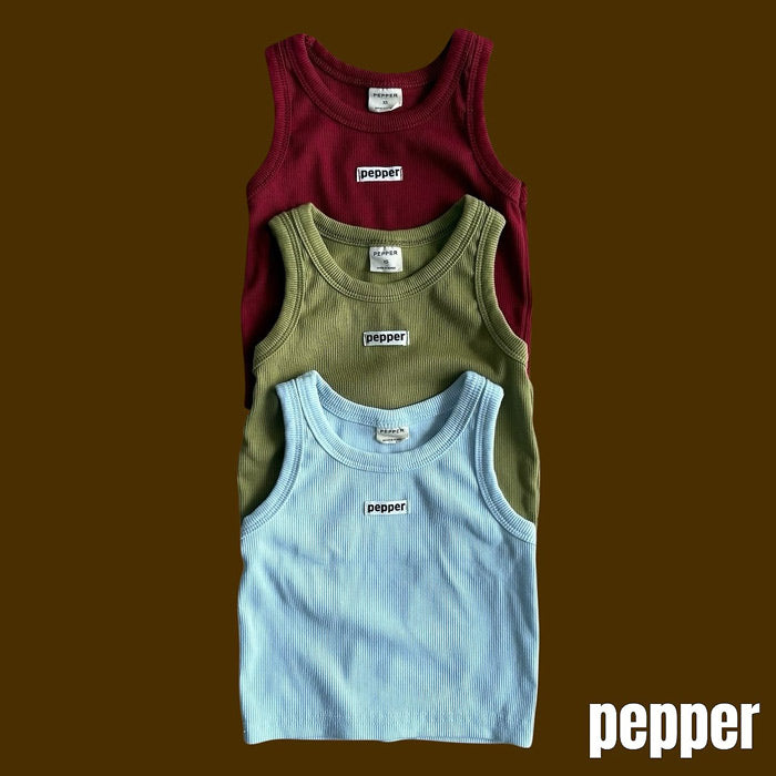 Ribbed layered tank top / pepper