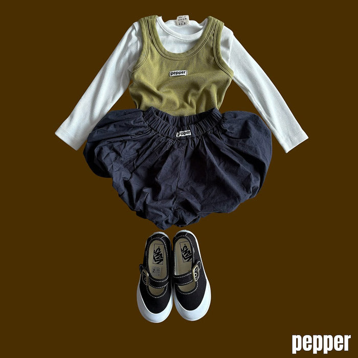 Ribbed layered tank top / pepper