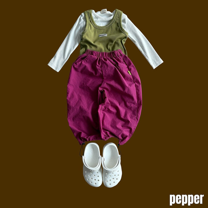 Ribbed layered tank top / pepper